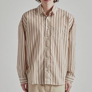 SUNFLOWER Brand Beige and Brown Striped Button-Up Shirt